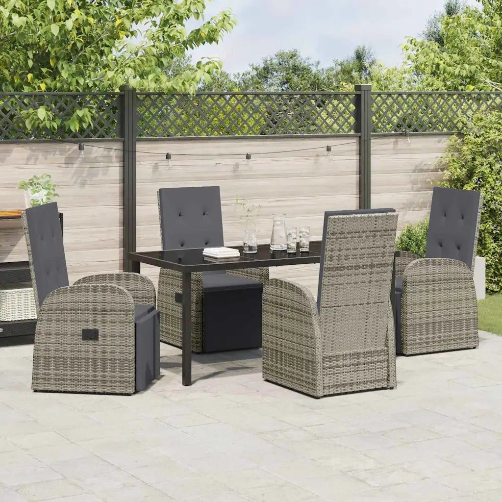 Set da Pranzo per Giardino con cuscino 5 pcs Grigio polyrattan