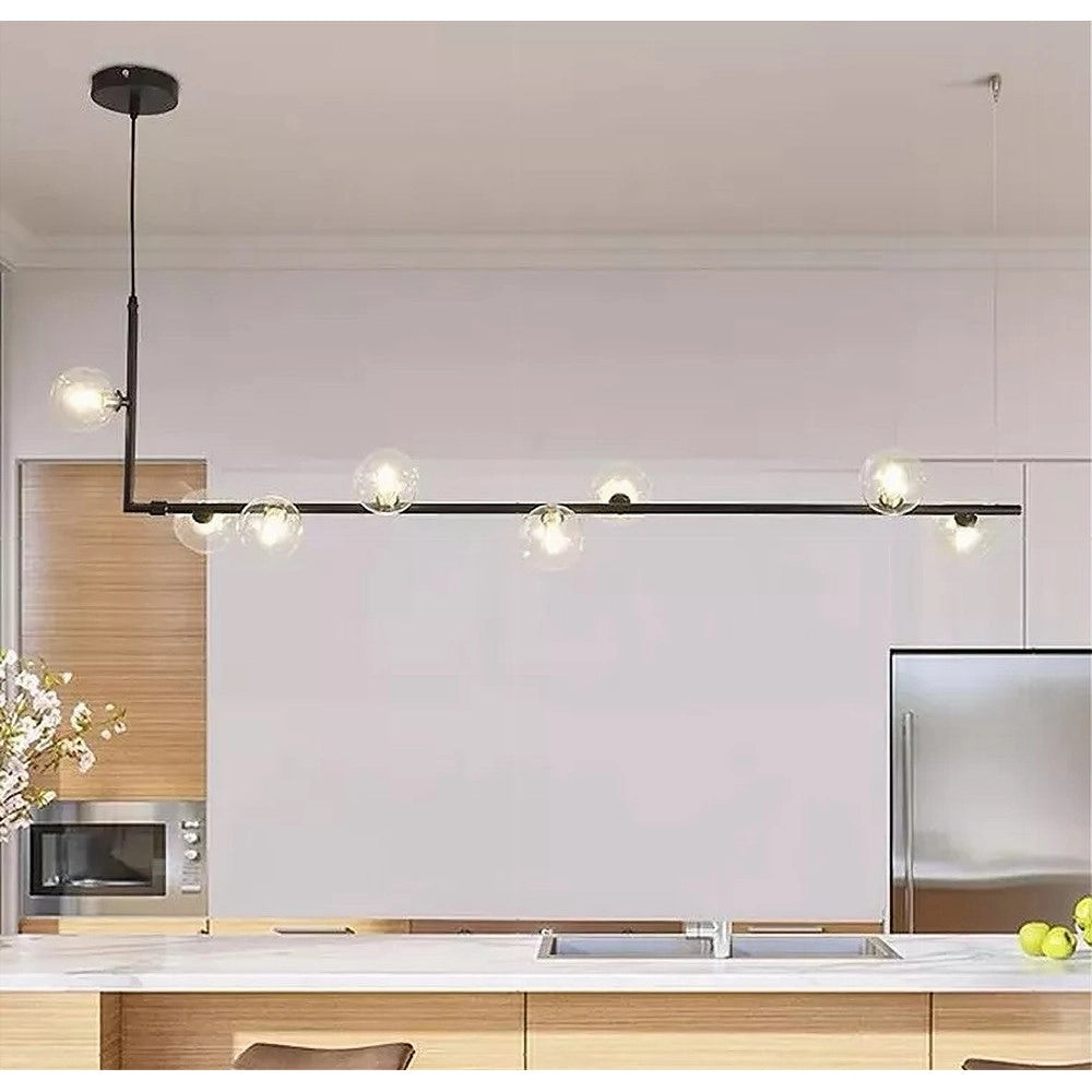 Trade Shop - Lampadario 8 Sfere G9 In Vetro Da Soffitto In Metallo Nero Design Moderno 71621 -