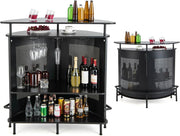 Tavolo da bar con 1 ripiano rialzato e 3 portabicchieri, tavolo da vino a 4 livelli, tavolo per bere, cucina, poggiapiedi in stile industriale, nero, 110,5 x 48 x 112,5 cm (semi-circolare)