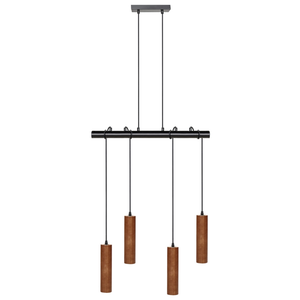 Lampada a sospensione Legno scuro Base in ferro Paralume in legno di quercia 4 punti luce Accessori per la casa Illuminazione