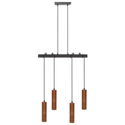Lampada a sospensione Legno scuro Base in ferro Paralume in legno di quercia 4 punti luce Accessori per la casa Illuminazione