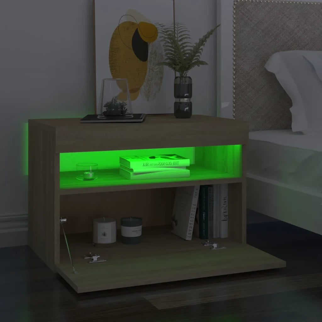 Comodini con Luci LED 2 pz Rovere Sonoma 60x35x40 cm 3082781