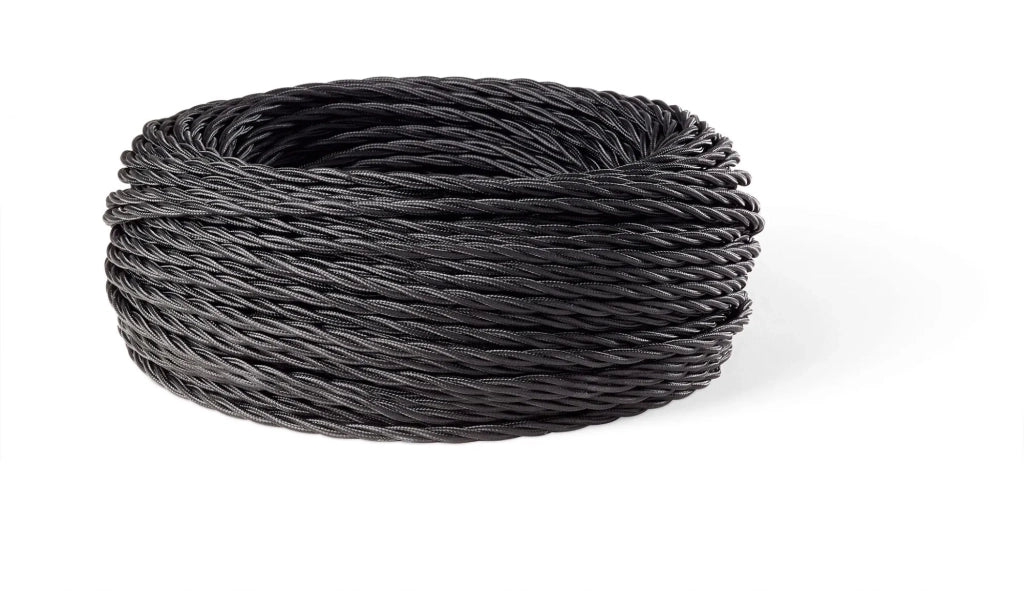 Rolla 50 mt cavo elettrico a treccia 3x0,75 mm rivestito in tessuto nera