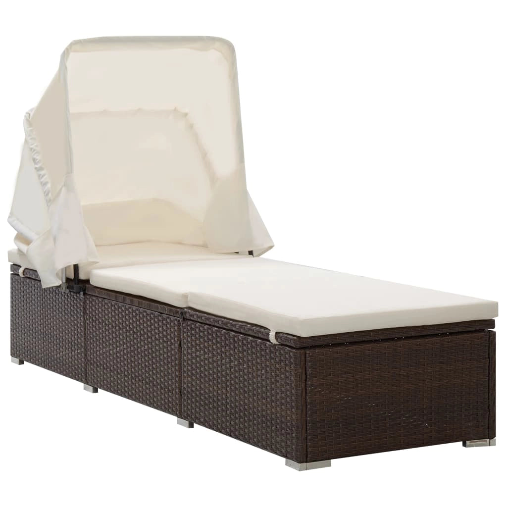Lettino prendisole sedia a sdraio lettino prendisole letto da giardino mobili da esterno per patio con baldacchino e cuscino resina intrecciata marrone 02_0012274