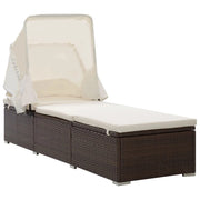 Lettino prendisole sedia a sdraio lettino prendisole letto da giardino mobili da esterno per patio con baldacchino e cuscino resina intrecciata marrone 02_0012274