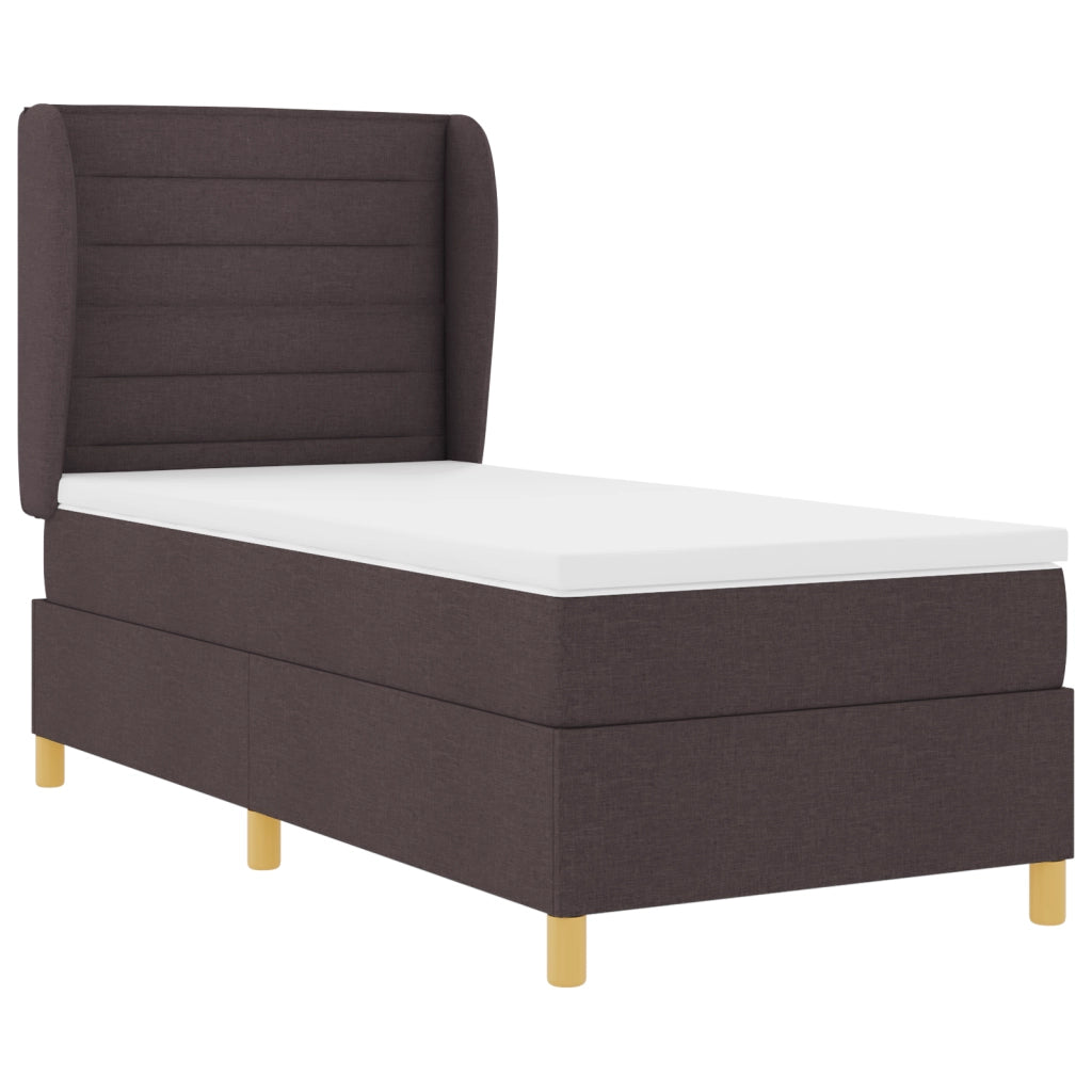 Letto con Rete Spring e Materasso Marrone Scuro 100x200 cm Tessuto