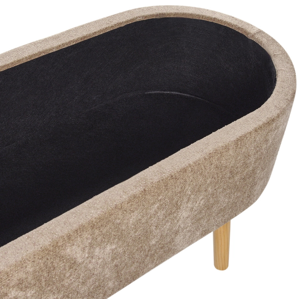 Panca in tessuto cinigliato marrone chiaro con gambe in legno di pino e contenitore per camera da letto, soggiorno e accessori
