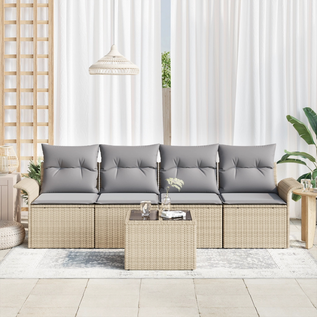 Set di divani da giardino di 5 pezzi con cuscini Beige Polyrattan