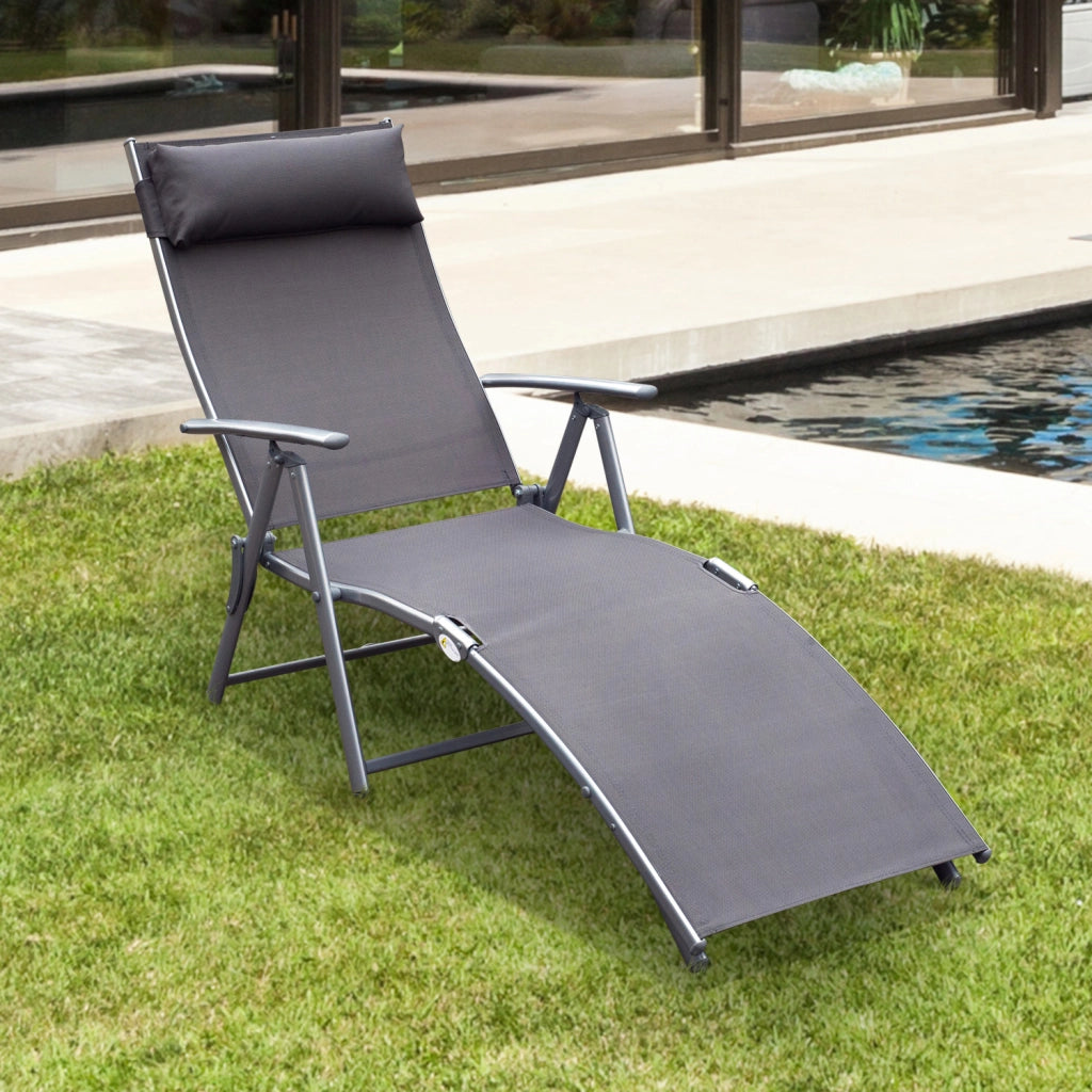 Poltrona da giardino pieghevole con schienale regolabile ¨C zephmum ¨C grigio 137x63.5x100.5 cm