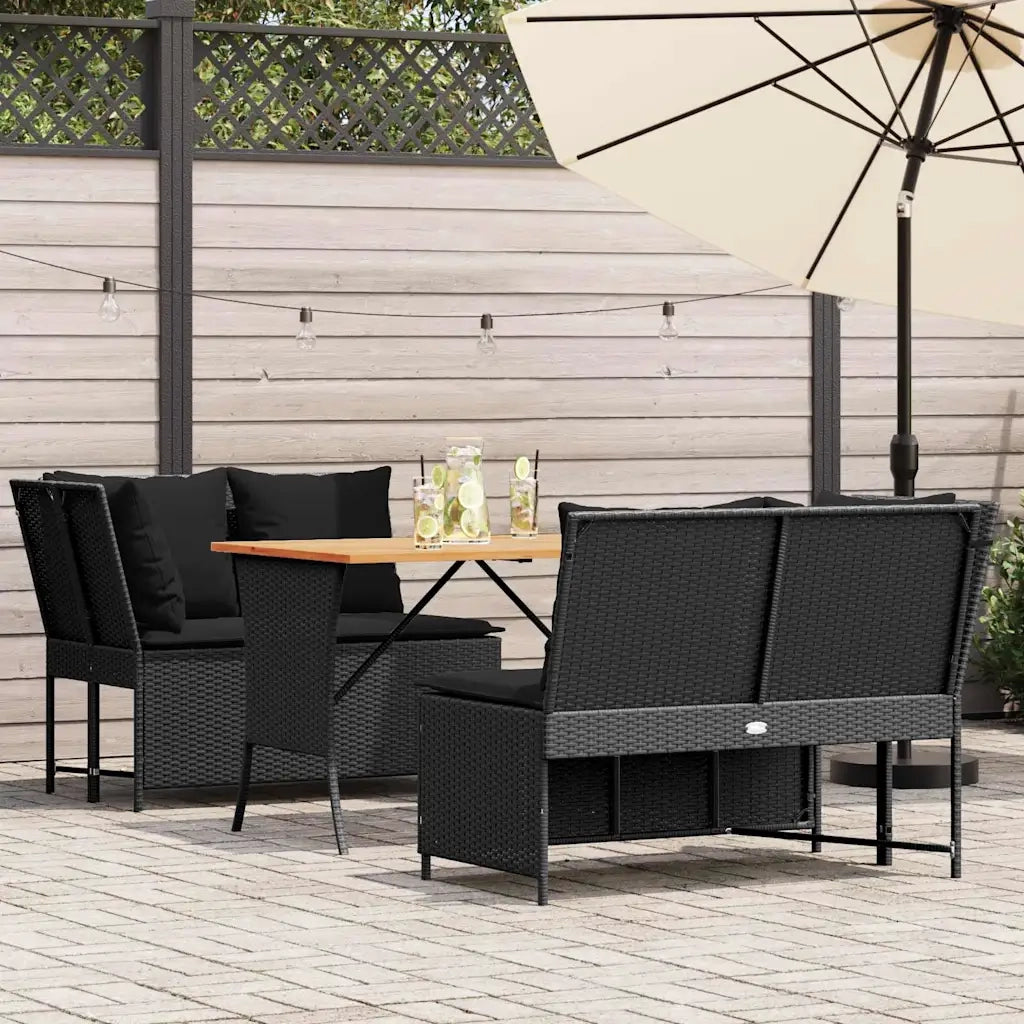 Set Divani da Giardino 3 pz con Cuscini in Polyrattan Nero 3365342