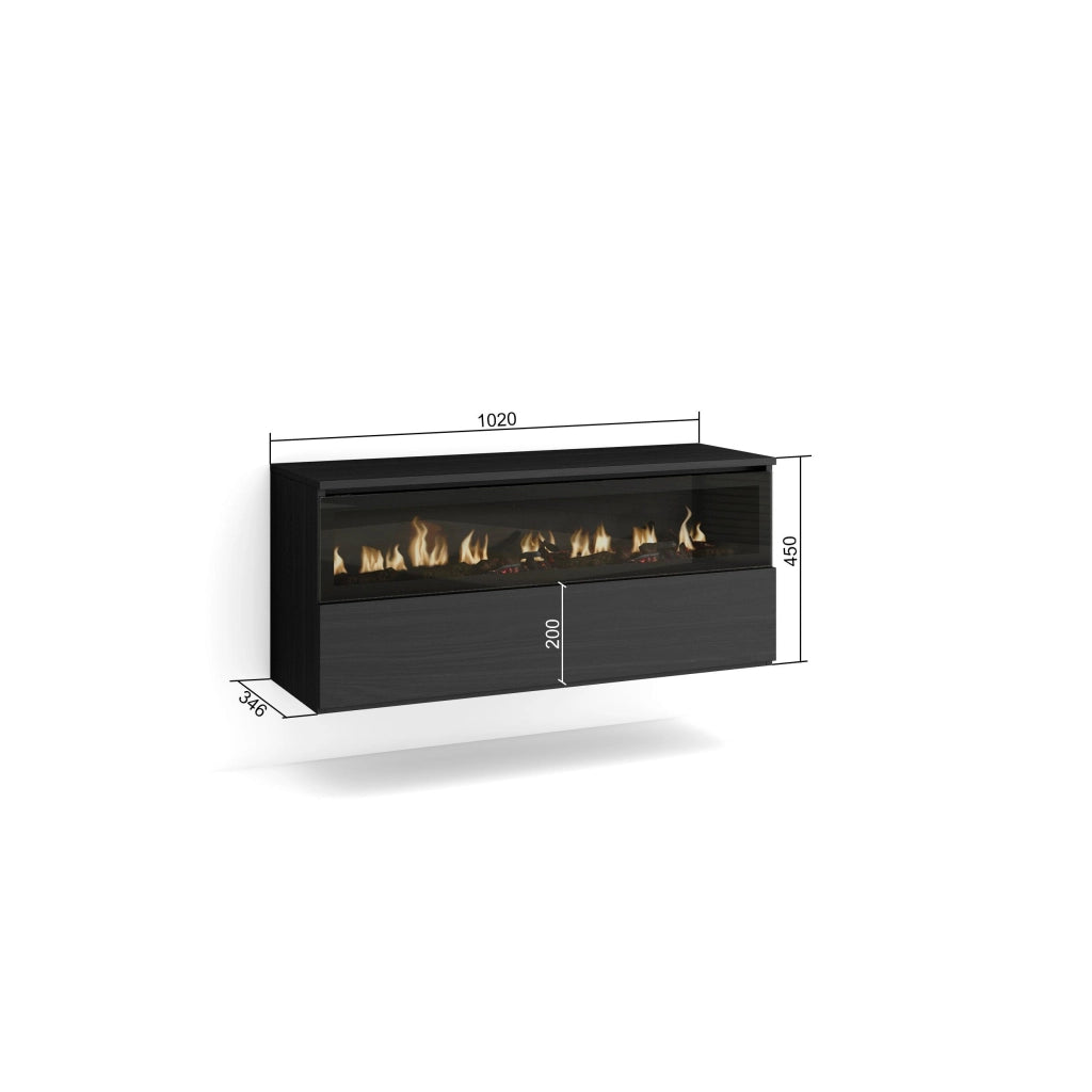 Caminetto elettrico LED, 102x35x45cm, 1 apertura, 1 porta, da appendere, Nero RF2322