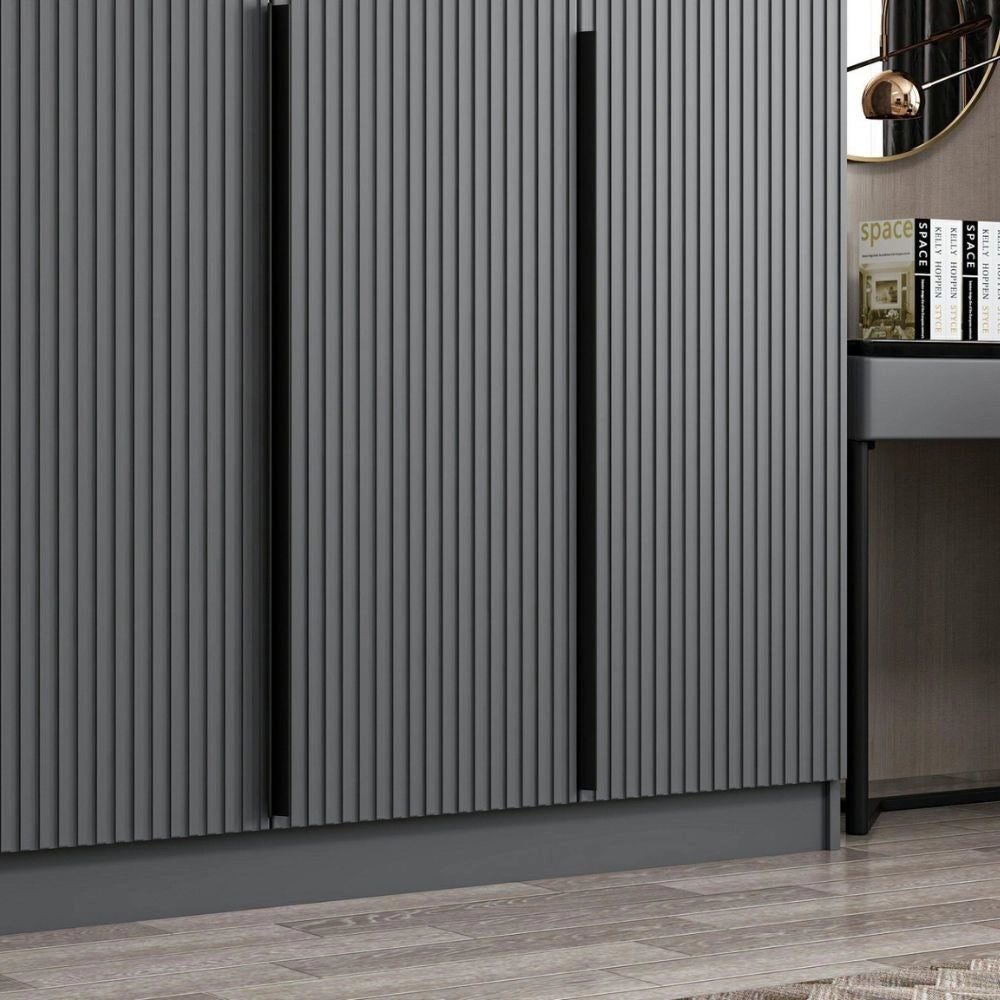 Armadio Kale 6 ante battenti effetto cannettato antracite 270x52x210H – Eleganza e capienza
