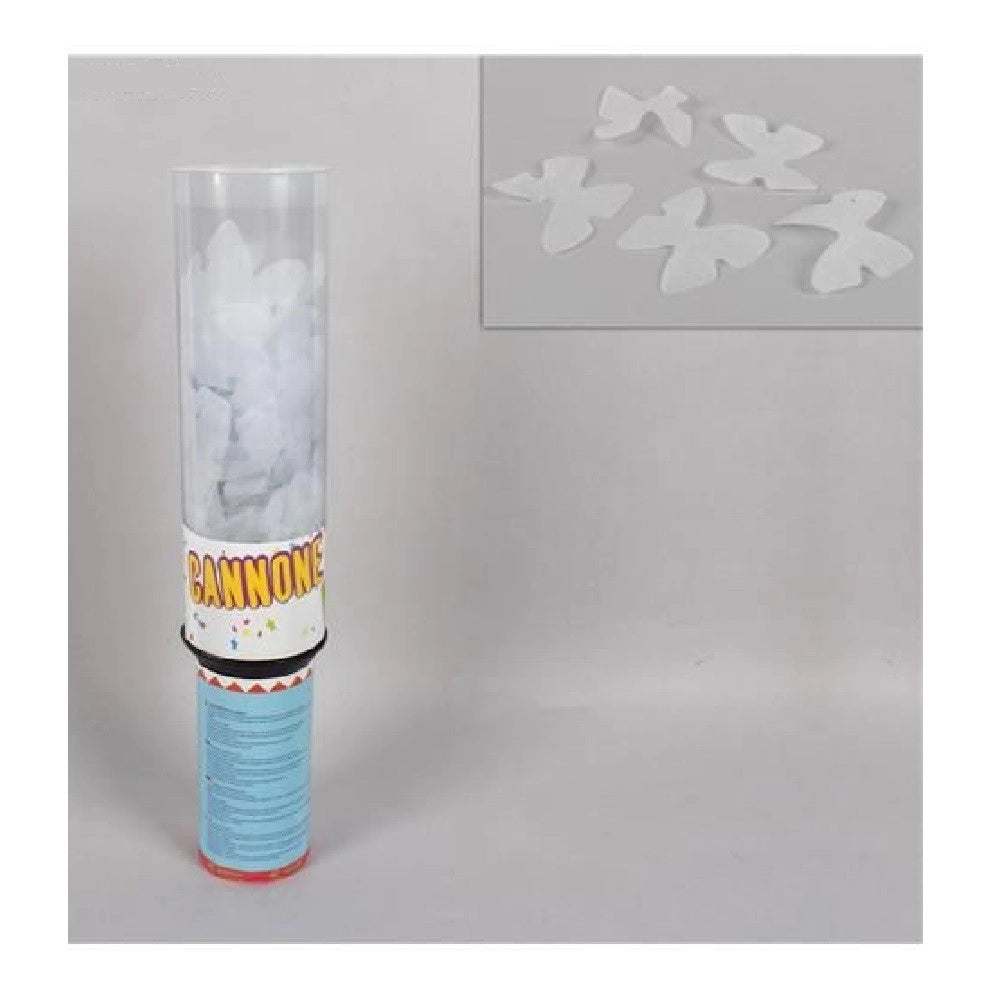 Trade Shop - Tubo Spara Coriandoli Farfalle Bianche Carta Cannone Feste Matrimonio Party 30cm -