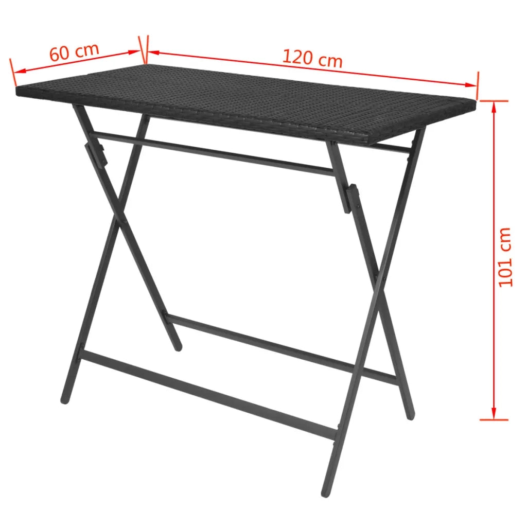 Set da Giardino 7 pz Pieghevole in Acciaio e Polyrattan Nero 42878