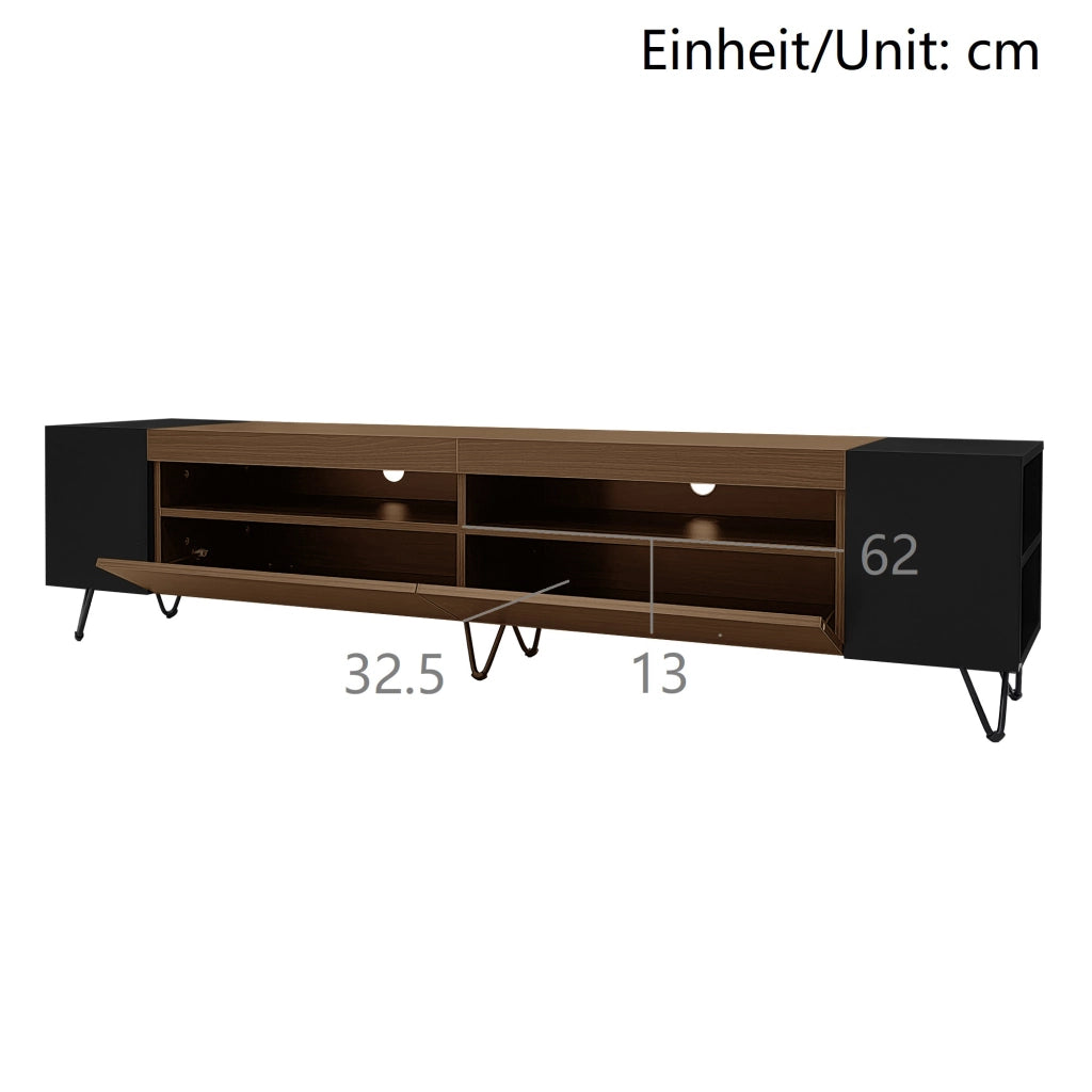 Cassettiera per TV nera e finitura legno lunghezza 180 cm in MDF e truciolare