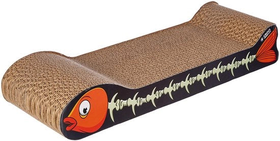 Croci - Pannello di cartone per gatti, 2 strati invertibili, con piedini antiscivolo, inclusa sacchetto di sementi per gatti, forma pesce, 44 x 14 x 7 cm