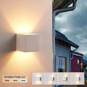 Applique cubo IP65 LED 12W CCT da 3000K a 6500K lampada parete moderna doppio fascio luminoso luce facciata giardino terrazzo BIANCO