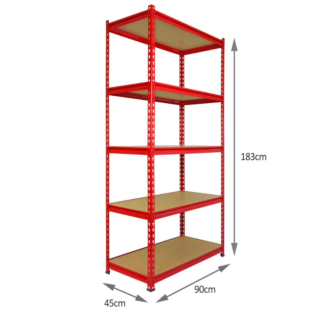 Set Scaffali Metallici ad Angolo 3 Pezzi 90x45x183 cm 5 Ripiani Rosso