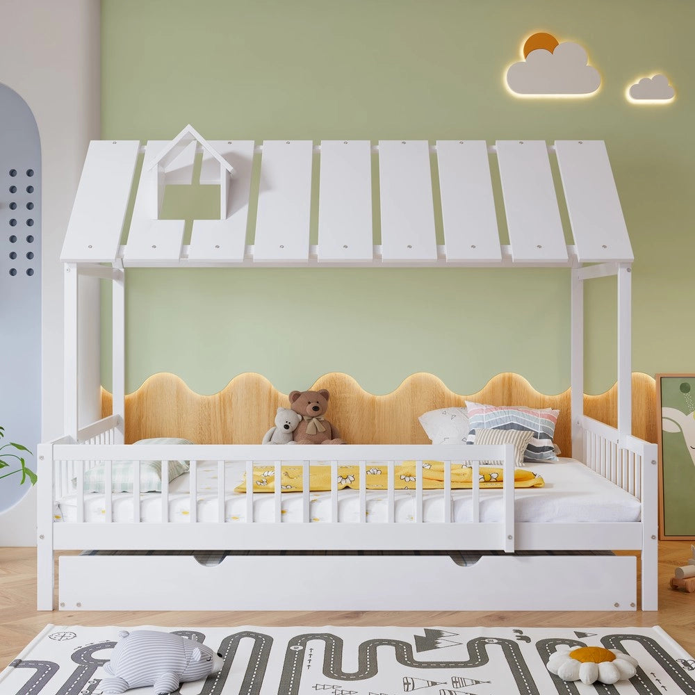 Letto per bambini con giroletto ¨C Minimal ¨C Bianco legno pino MDF 120x200/190cm