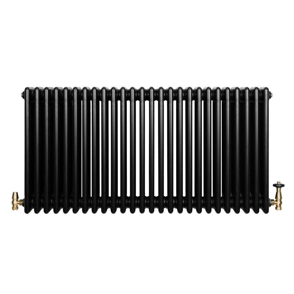 Radiatore Tradizionale 4 Colonne Orizzontale Riscaldamento Nero & Valvole 600x1190 mm