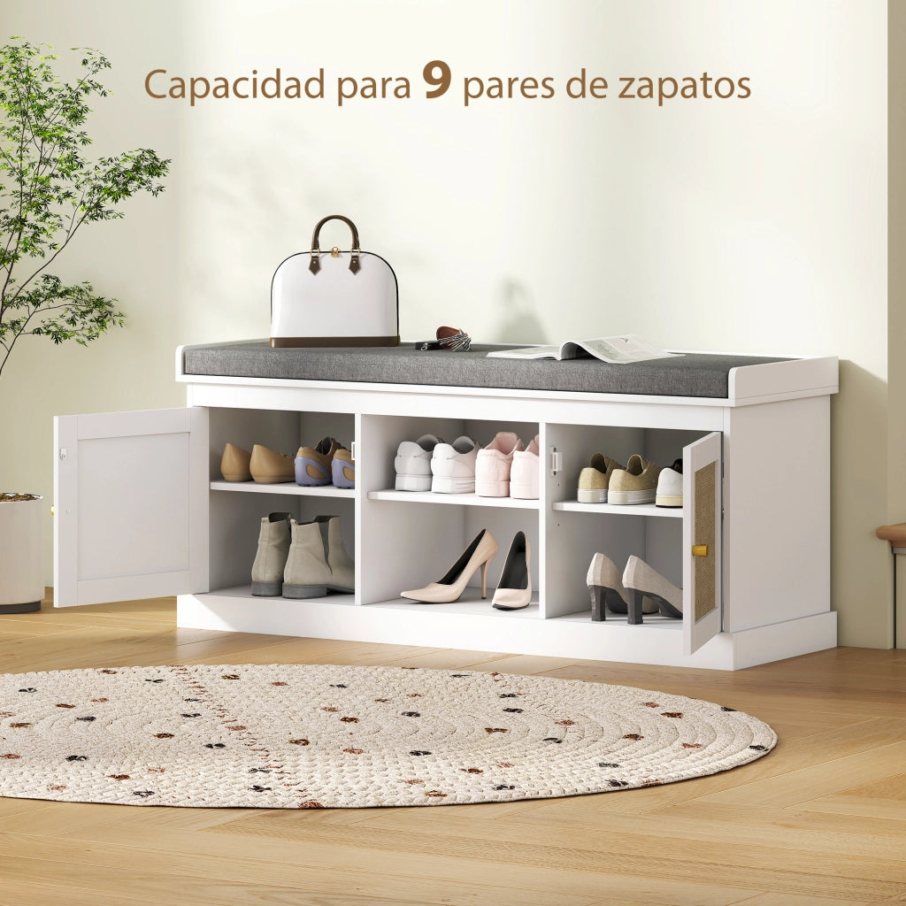 Cassettiera con ante in rattan e ripiani regolabili ¨C zephmum ¨C 105x35x47 cm bianco