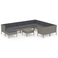 Set Divani da Giardino 11 pz con Cuscini in Polyrattan Grigio 3094506