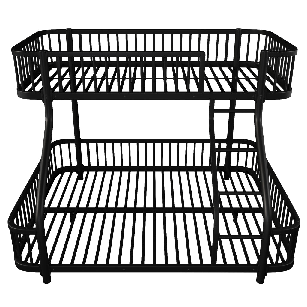 Letto a castello per bambini 90x200 + 140x200 cm; in metallo con barriere di sicurezza e scala; letto familiare; nero