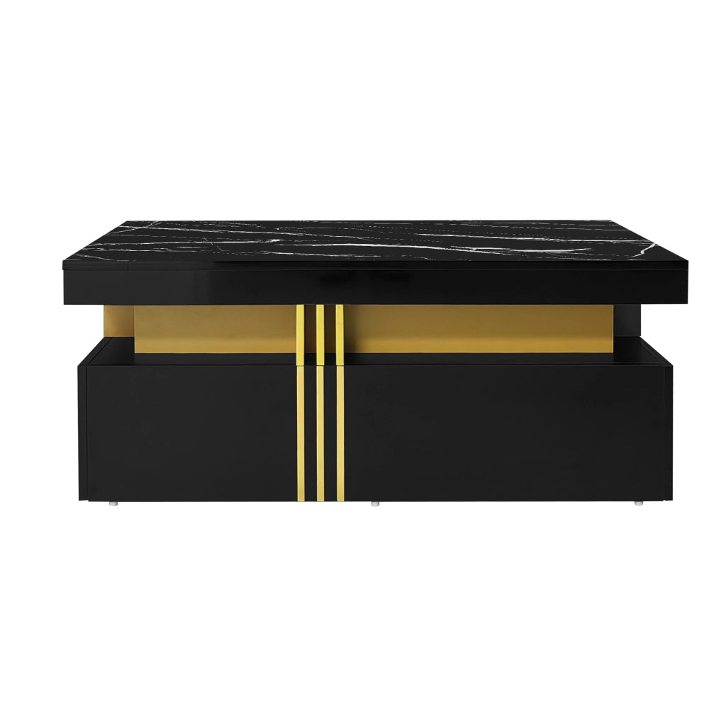Tavolino da salotto moderno rettangolare - Zephmum - 100x50x40 cm - Piano lucido marmorizzato con 2 cassetti in legno