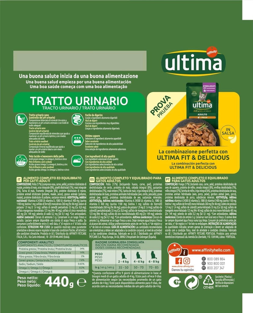 ULTIMA CROCCHETTE URINARY PER GATTO GUSTO POLLO 440 GR LIENA TRATTO URINARIO SANO