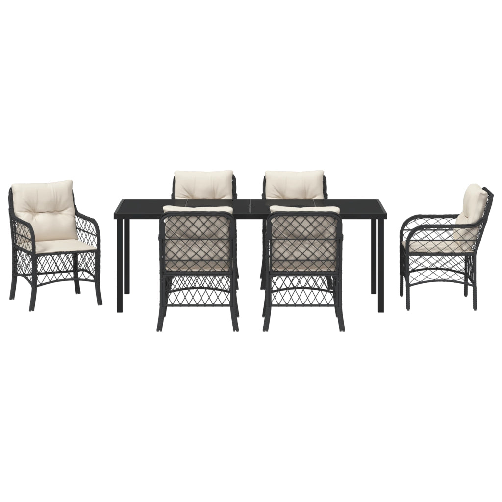 Set Pranzo Giardino 7 Pezzi con Cuscini Rattan Nero