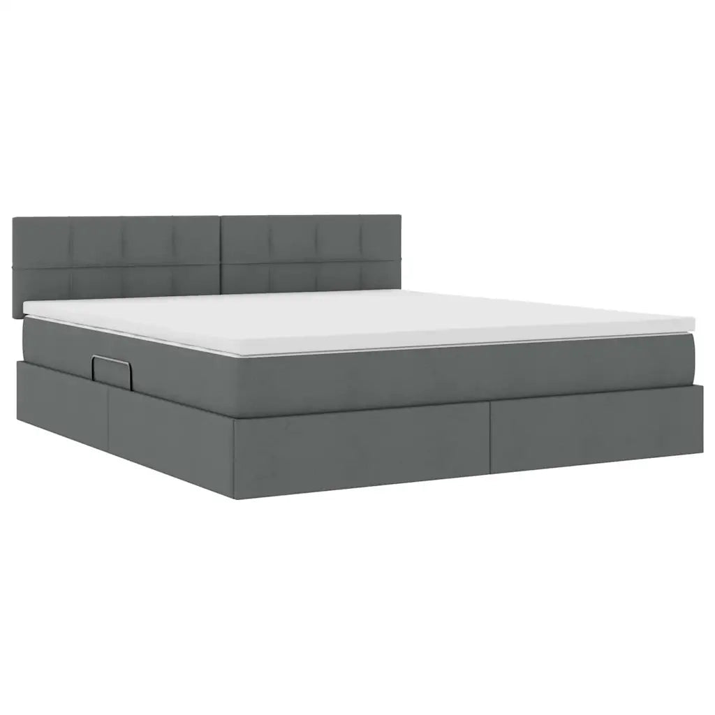 Letto con contenitore e LED Grigio scuro 160 x 200 cm Tessuto