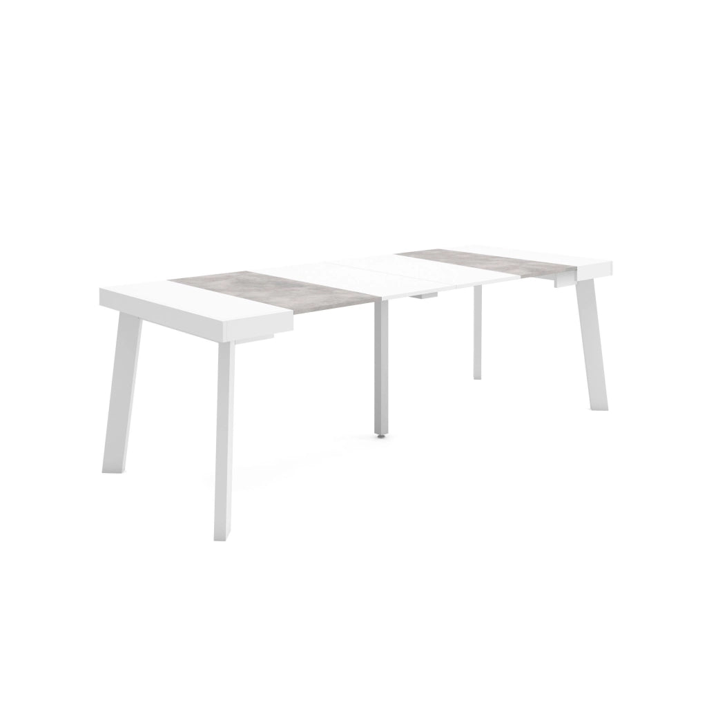 Consolle allungabile, 222x90x73cm, Per 10 persone, Gambe in legno, Bianco e grigio cemento RF3018