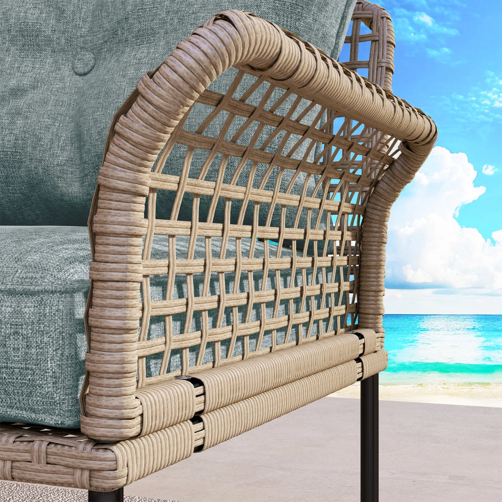 Set da Giardino 5 Pezzi in Rattan con 2 Sedie Laterali, Sedia Centrale e 2 Sgabelli/Tavolini da Caff¨¨