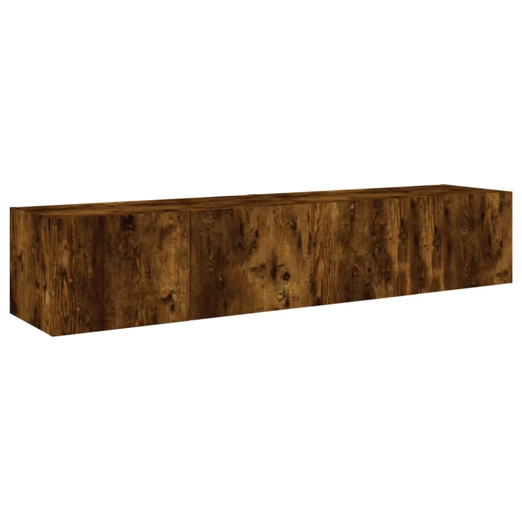 Mobile TV multimediale da parete mensola TV credenza mobile TV sala da pranzo soggiorno camera da letto e luci LED 2 pezzi rovere affumicato 80 x 35 x 31 cm marrone 02_0029146