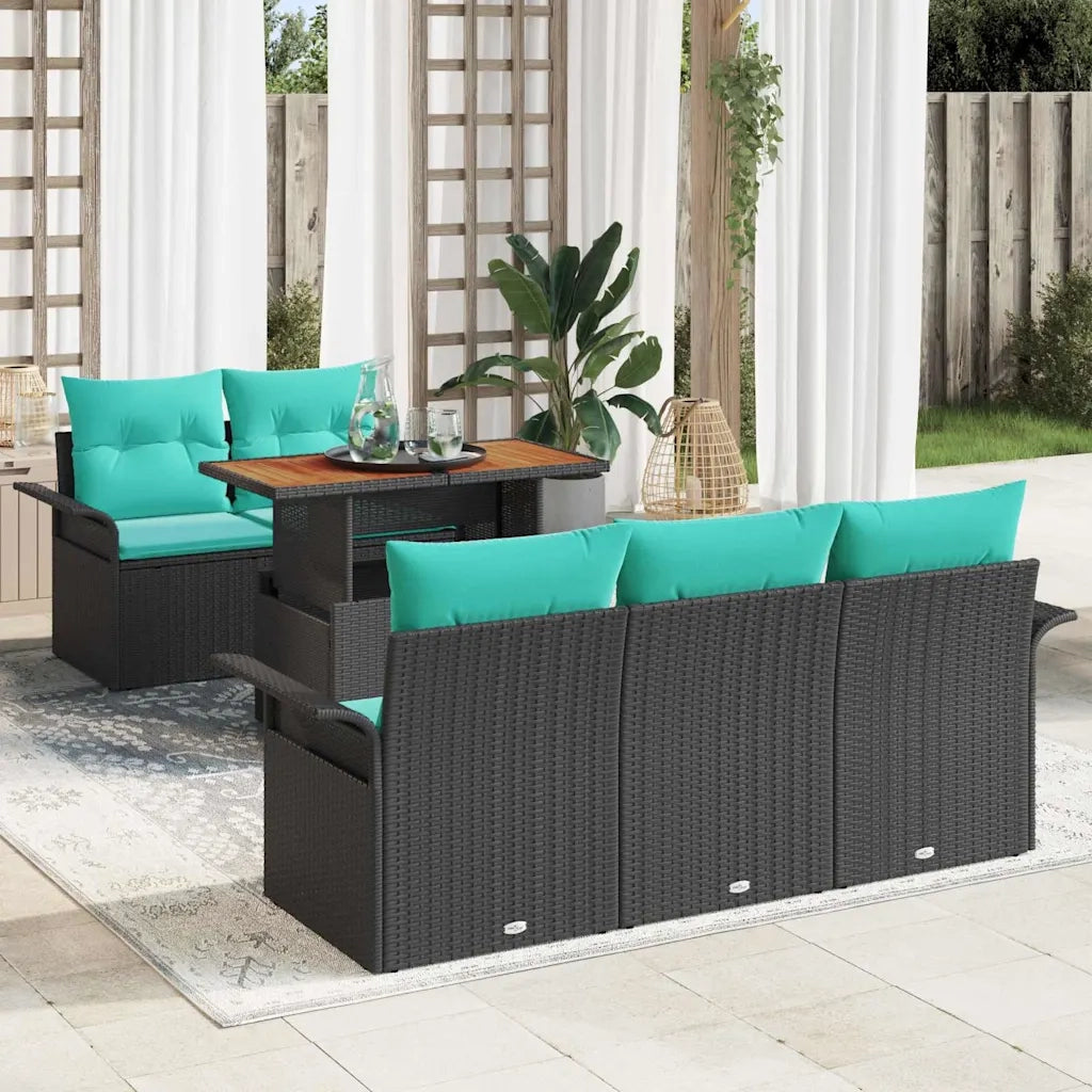 Set Divano da Giardino con cuscino 6 pcs Nero e blu