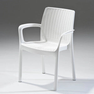 Poltrona da Giardino Melody in Resina Effetto Rattan Colore Bianco Resistente ai Raggi UV e Impilabile Keter