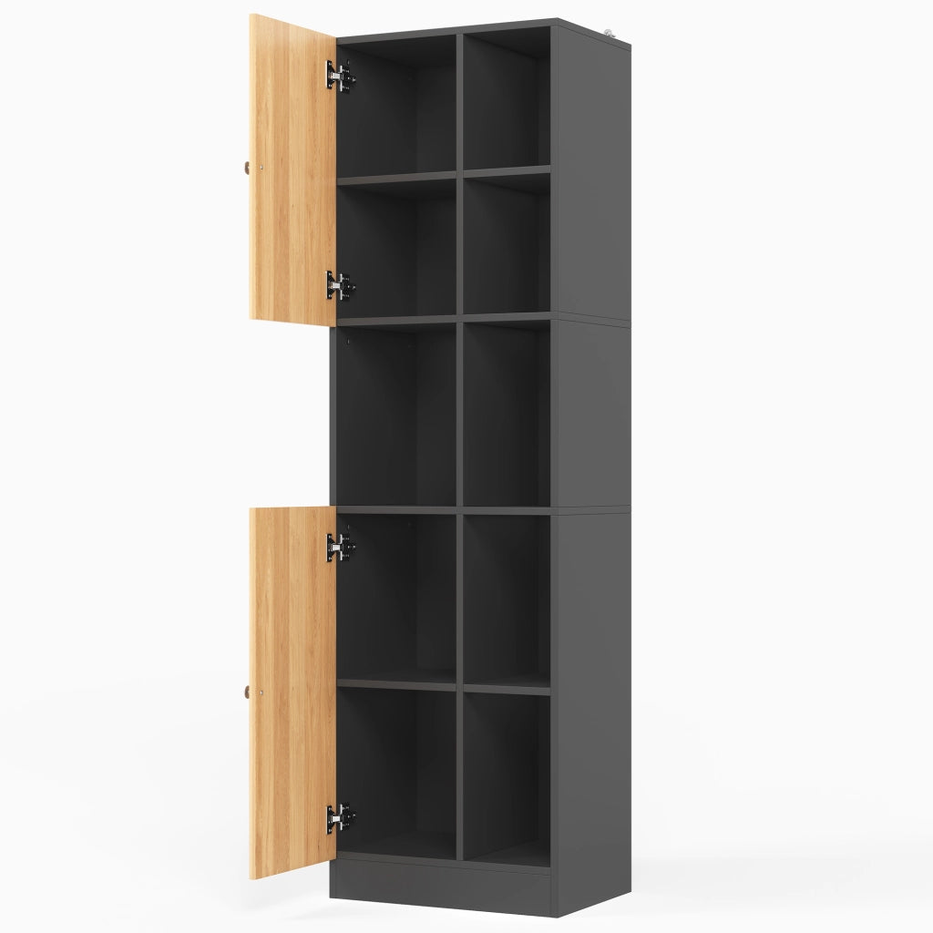 Armadio angolare alto da cucina con 6 ripiani aperti, 2 ante e ripiani regolabili 50x35,5x170 cm nero/naturale