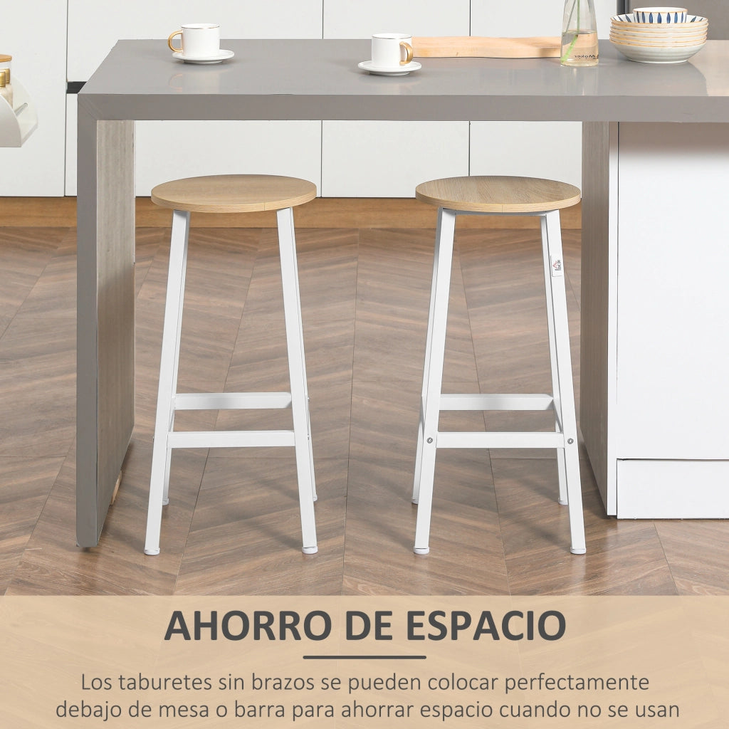 Set 2 sgabelli alti cucina ¨C zephmum ¨C melamina e acciaio 32.5x32.5x65 cm bianco naturale