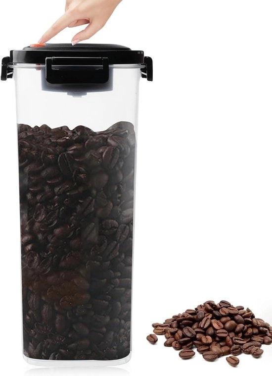 Contenitore di conservazione premium per caffè, tè, noci e cioccolato - 1800 ml - contenitore a chiusura ermetica - coperchio nero - conserva i prodotti per un periodo più lungo - organizzazione e conservazione della cucina
