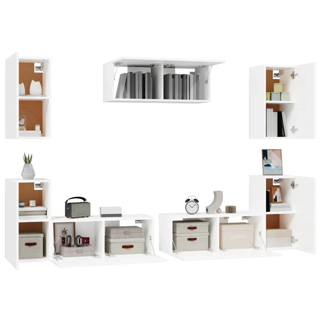 Set di mobili da 7 pezzi tra cui armadio credenza mobile TV televisore per soggiorno camera da letto salotto legno ingegnerizzato bianco 02_0025148