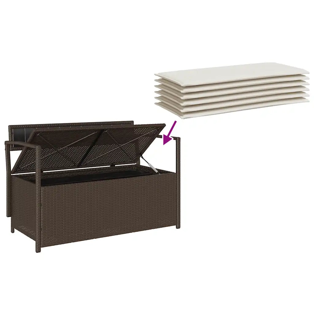 Panca Portaoggetti da Giardino con Cuscino Marrone Polyrattan 4103837