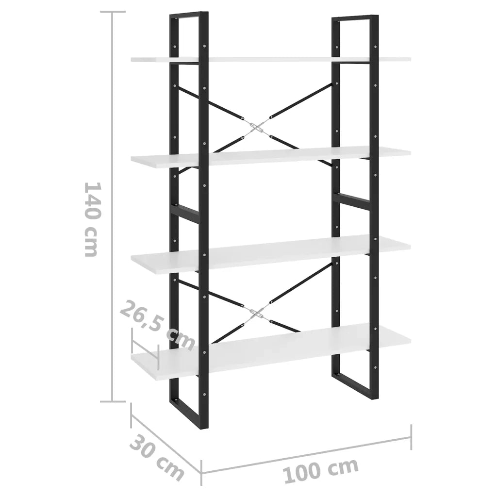 Libreria a 4 Ripiani-Scaffale per Libri-Mobile di Stoccaggio Bianca 100x30x140 cm in Legno Multistrato