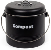 Contenitore per Rifiuti Biologici - 7 L - Senza Odore - Rifiuto Biologico con Filtro a Carbone Attivo - Compostatore in Metallo - Rifiuti Biologici Retro (Nero Mat)