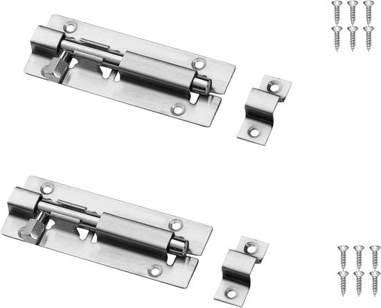 Deurslot Bout 3 Pollici RVS Deurbeveiliging - Set a 2 pezzi - Klink Lock Kast Bout Vat - Schuifslot Bolt Lock - Interne Deurklink - Deurbeveiliging per Tuinschuur - Inclusivo Viti