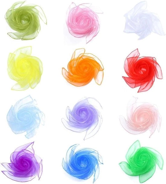 12 pezzi di chiffon per danzare, jonglerare e danza sensoriale 60 x 60 cm - scuola materna, spettacolo per bambini e performance per adulti