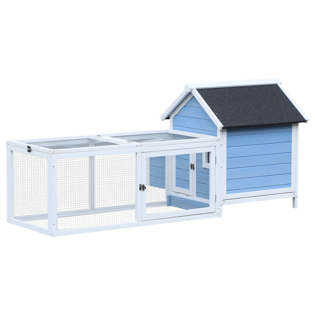 Pollaio per Galline con Corsa Vassoio di Nidificazione Rimovibile in Legno Bianco e Blu 180x90.1x78.6 cm