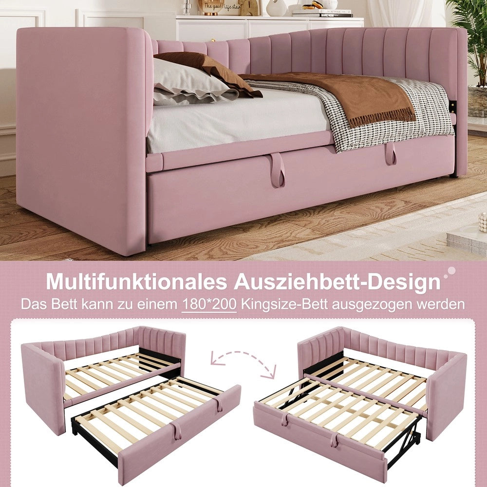 Letto Imbottito con Estraibile 90x200 cm ¨C MINIMAL ¨C Velluto Rosa, Singolo/Matrimoniale