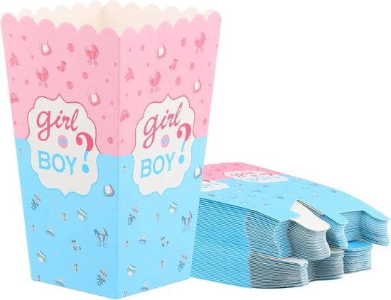 Scoperta del Sesso Dozzina - 50 Pezzi Scatole di Pop Corn - Rosa e Blu - Apertura Superiore - Scatole per Snack e Dolci per Bambini - Sorpresa per Festa di Benvenuto - Sorpresa per Festa di Nascita