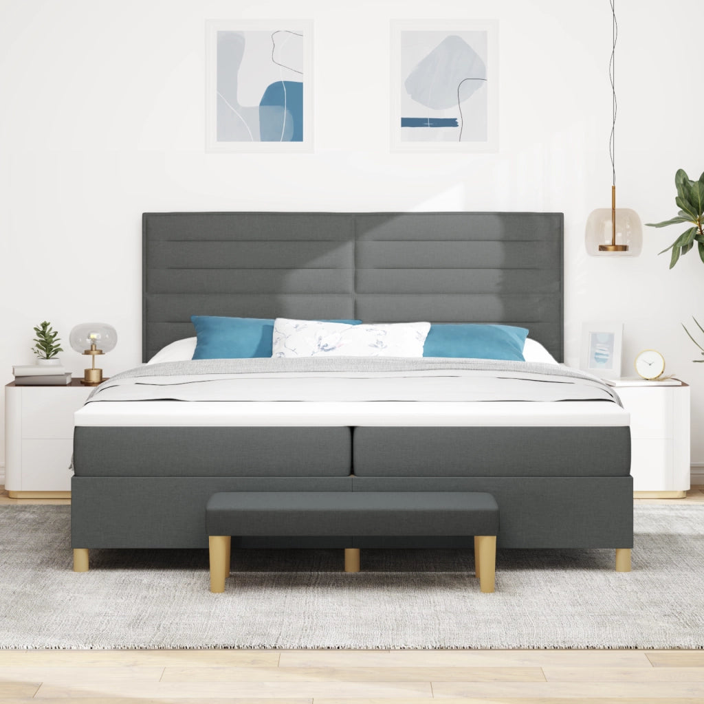 Letto con Reticolo e Materasso & Panca Grigio Scuro 200x200 cm Tessuto