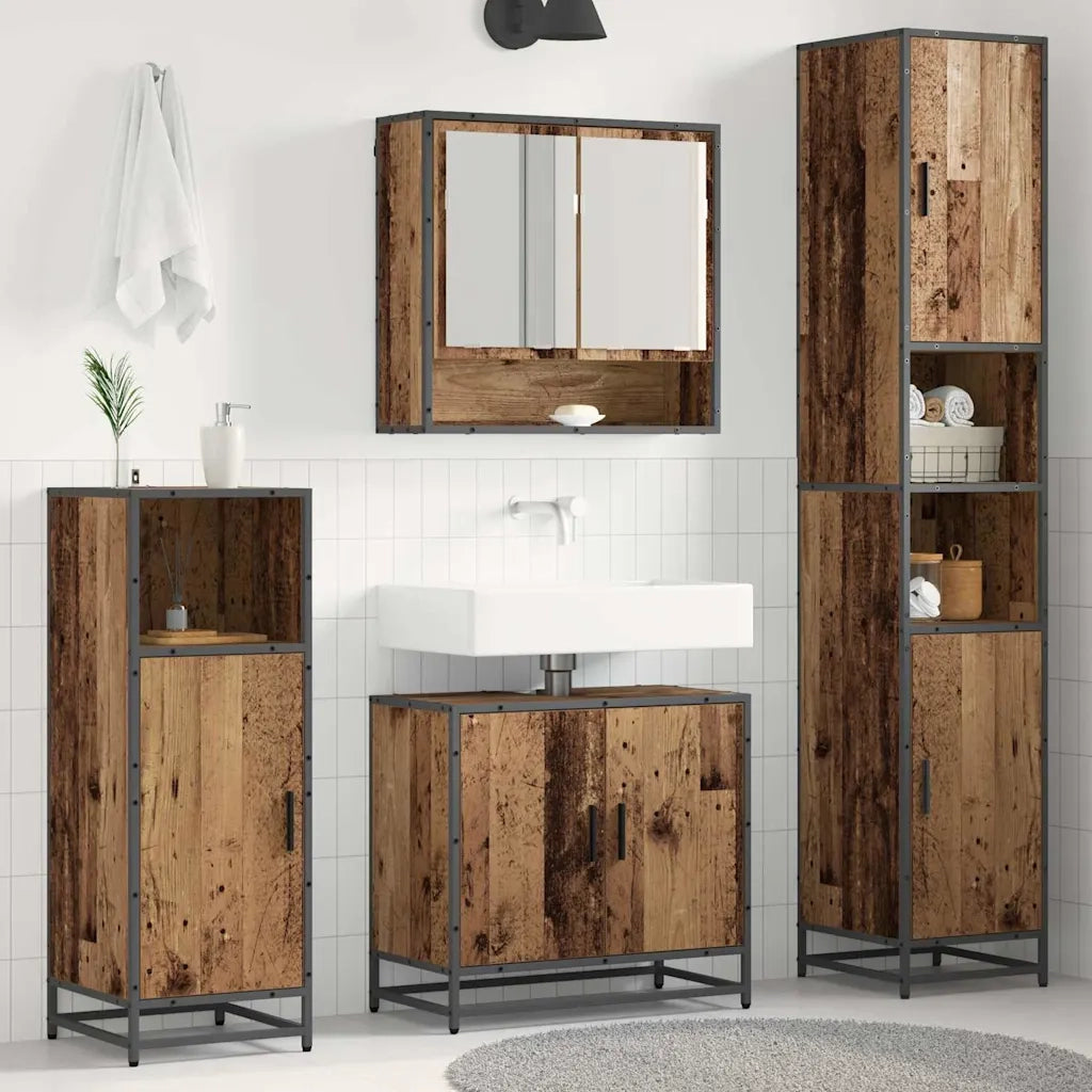 Set di mobili per il Bagno | Armadio da bagno con lo scaffale 3 pz Legno vecchio